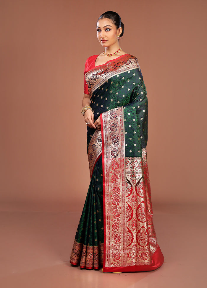 Green Tanchoi Silk Saree With Blouse Piece