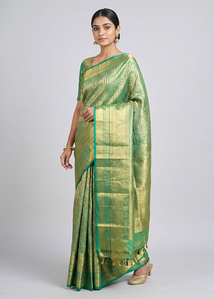 Green Handloom Kanchipuram Pure Silk Saree With Blouse Piece