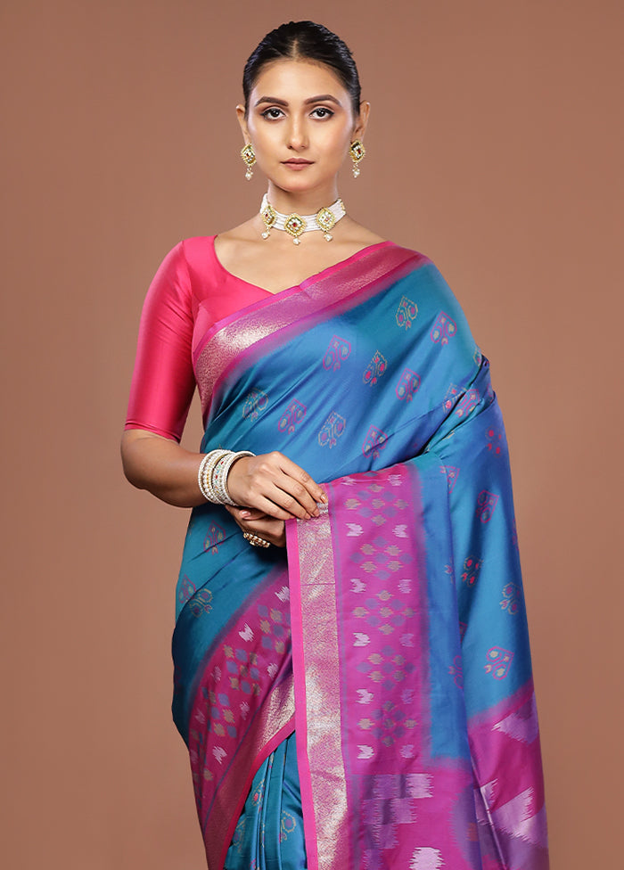 Blue Dupion Silk Saree With Blouse Piece