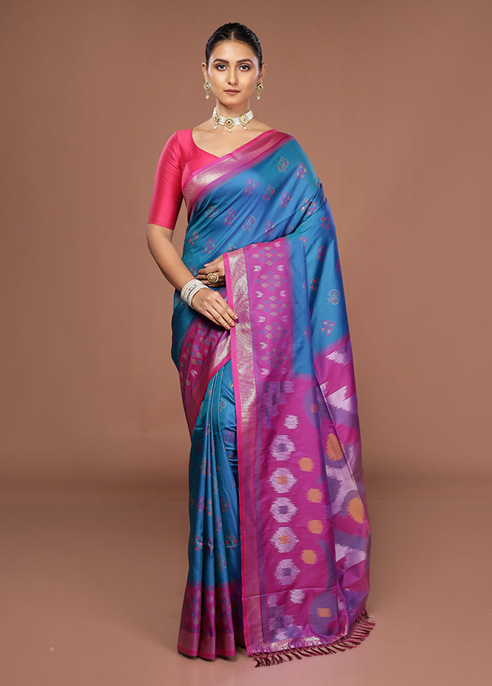Blue Dupion Silk Saree With Blouse Piece