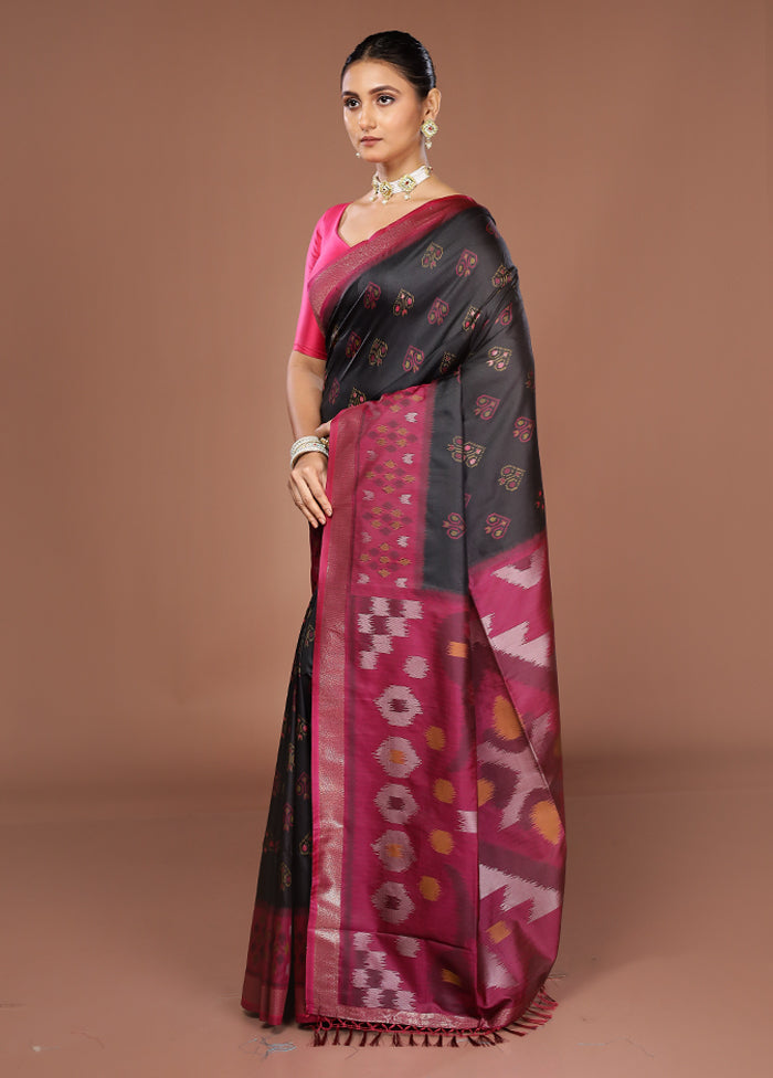 Black Dupion Silk Saree With Blouse Piece
