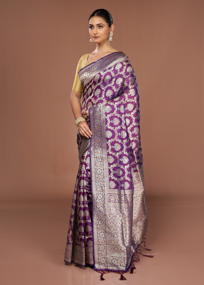 Purple Dupion Silk Saree With Blouse Piece