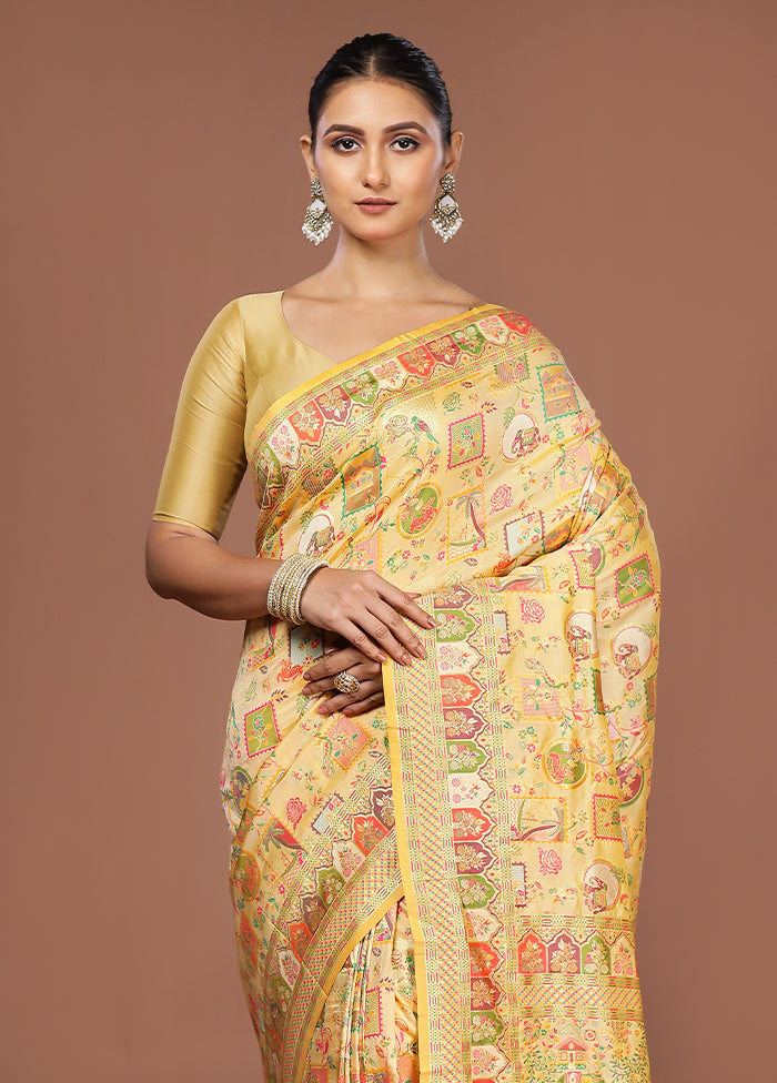 Cream Dupion Silk Saree With Blouse Piece