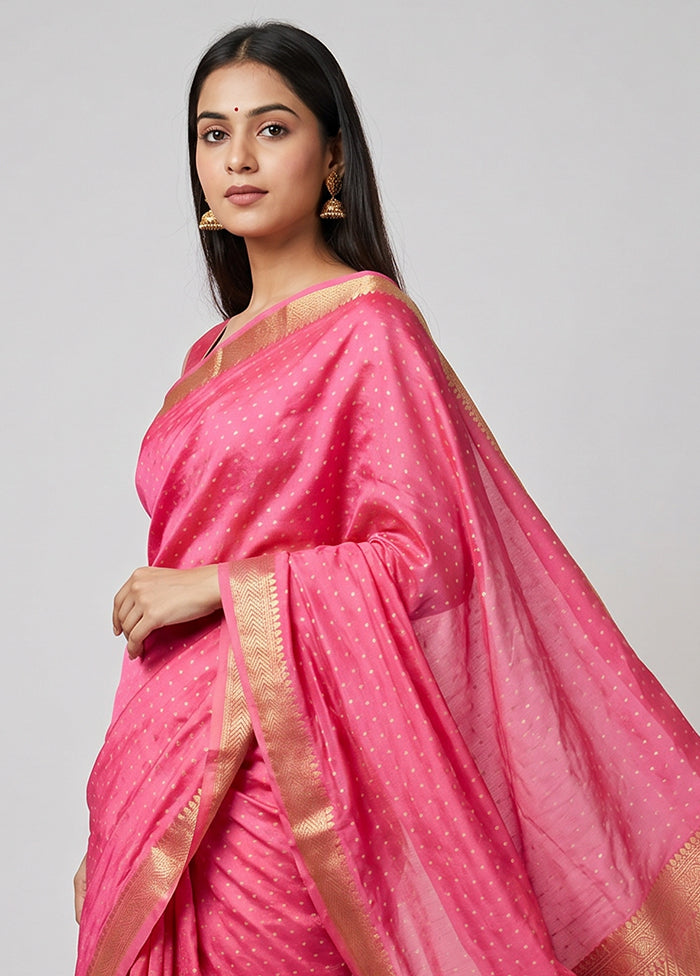 Pink Kanjivaram Silk Saree With Blouse Piece