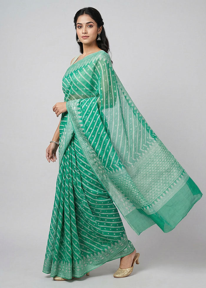 Green Kora Silk Saree With Blouse Piece