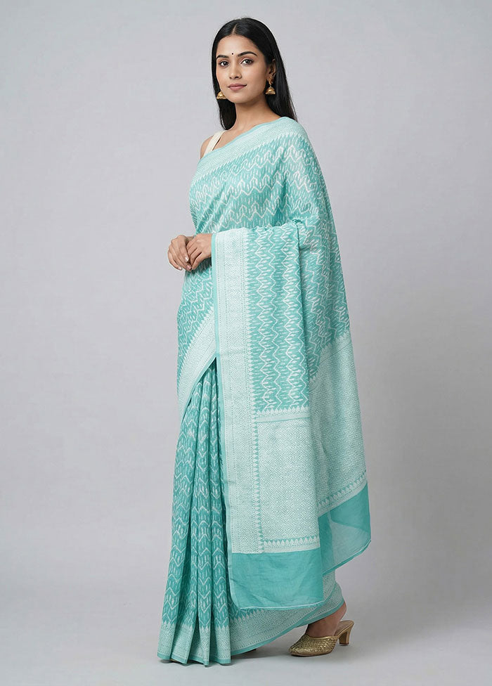 Green Kora Silk Saree With Blouse Piece