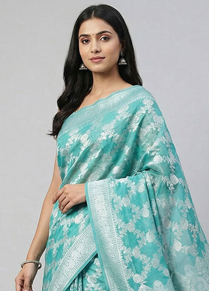 Green Kora Silk Saree With Blouse Piece