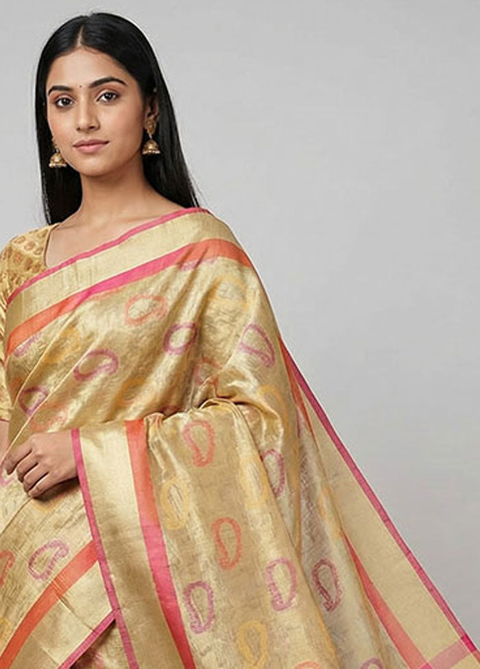 Cream Kora Silk Saree With Blouse Piece