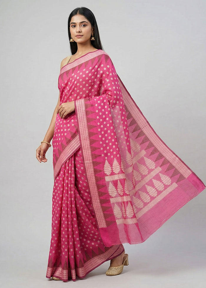 Pink Kora Silk Saree With Blouse Piece
