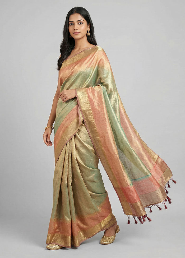 Green Tissue Silk Saree With Blouse Piece