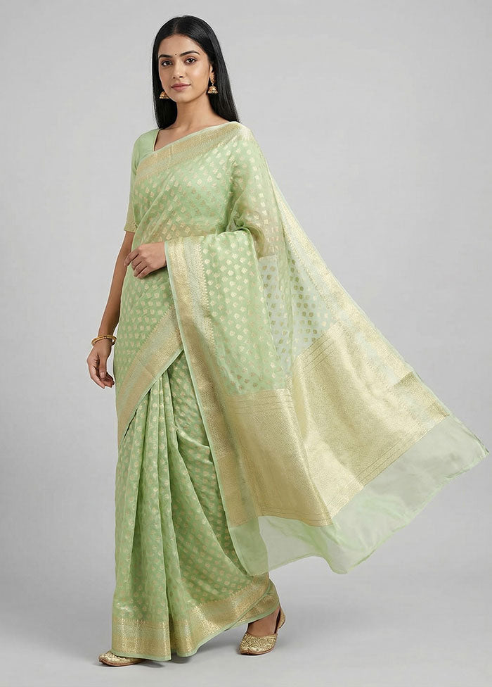 Green Kora Silk Saree With Blouse Piece