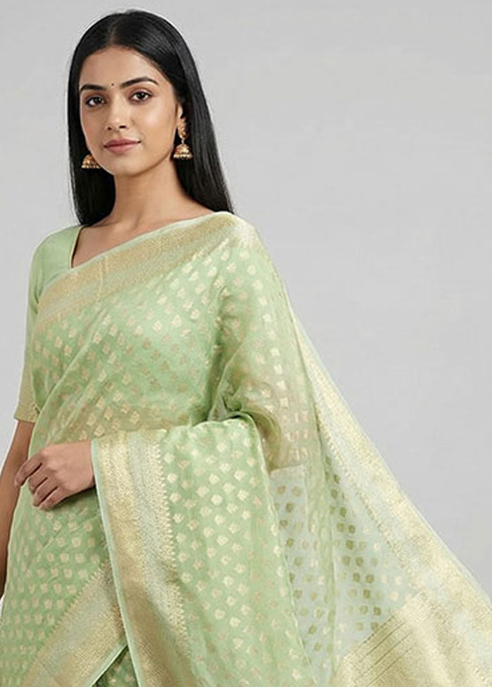 Green Kora Silk Saree With Blouse Piece