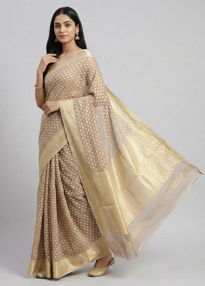 Cream Kora Silk Saree With Blouse Piece