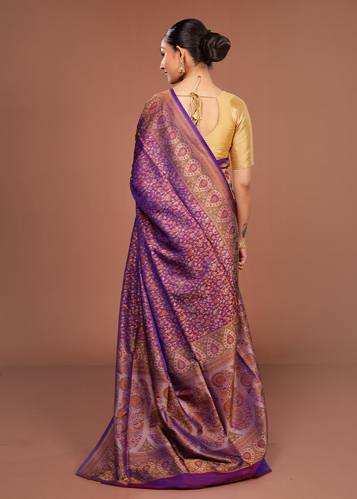 Purple Handloom Jamewar Pure Silk Saree With Blouse Piece