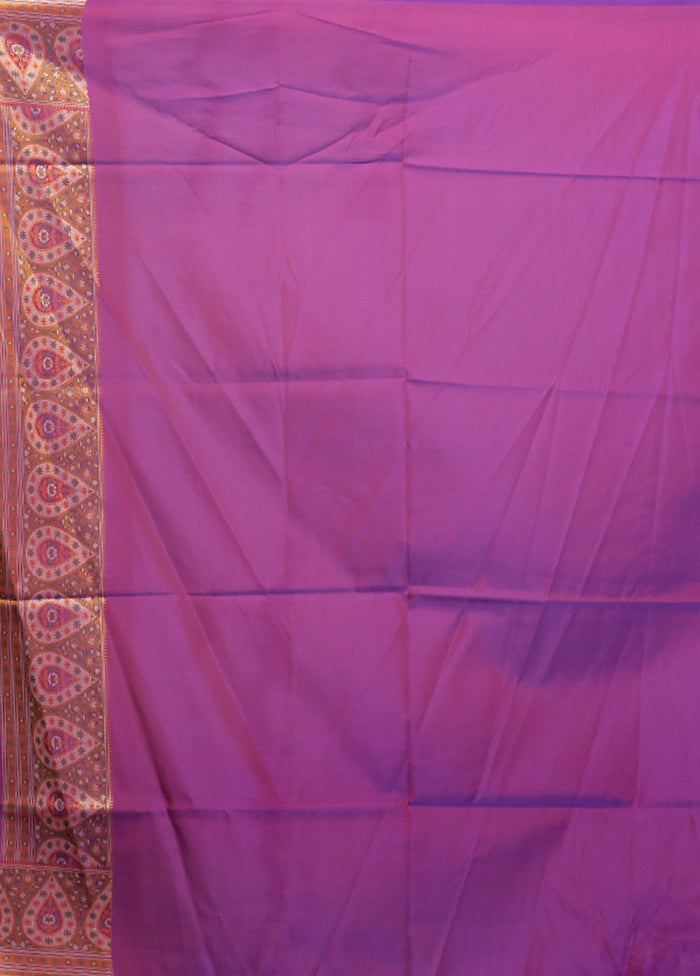 Purple Handloom Jamewar Pure Silk Saree With Blouse Piece