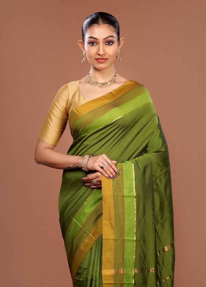 Green Kanjivaram Silk Saree With Blouse Piece