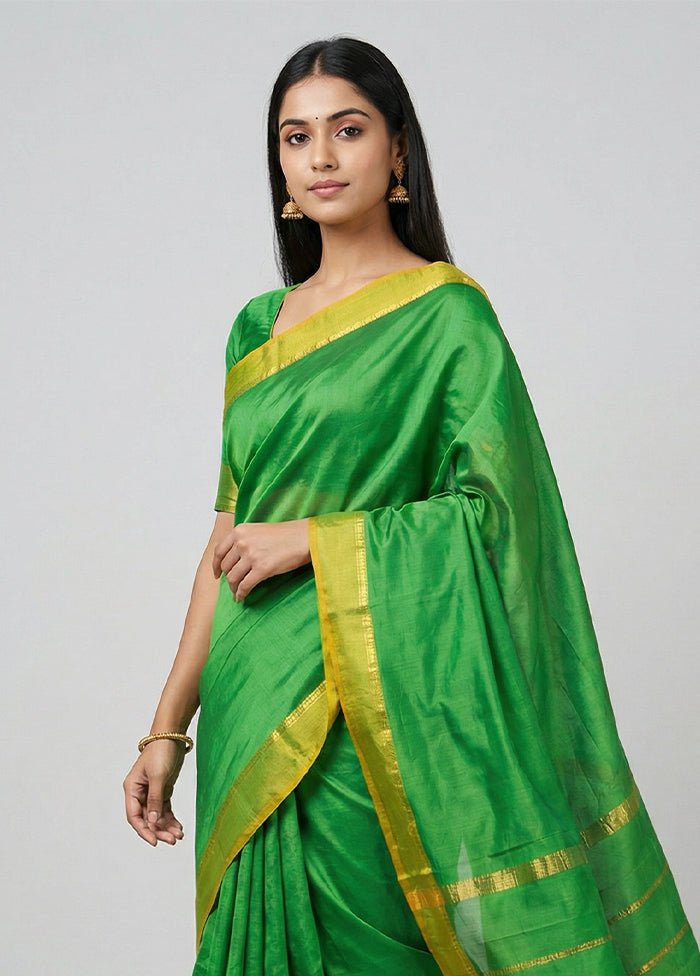 Green Kanjivaram Silk Saree With Blouse Piece