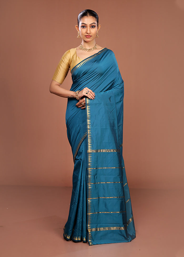 Blue Kanjivaram Silk Saree With Blouse Piece