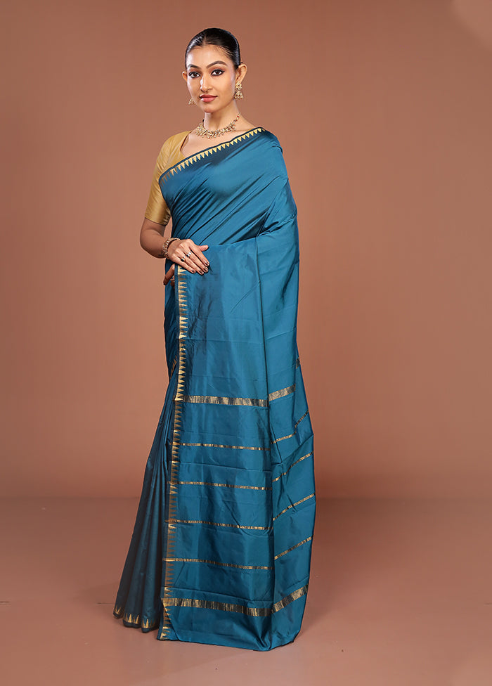 Blue Kanjivaram Silk Saree With Blouse Piece