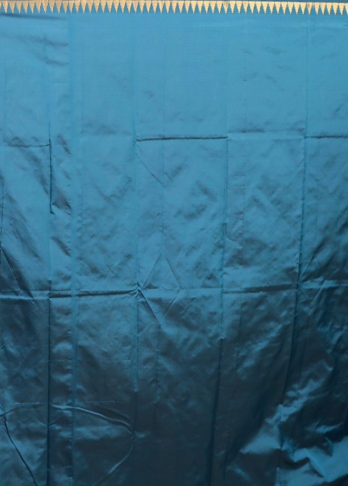 Blue Kanjivaram Silk Saree With Blouse Piece