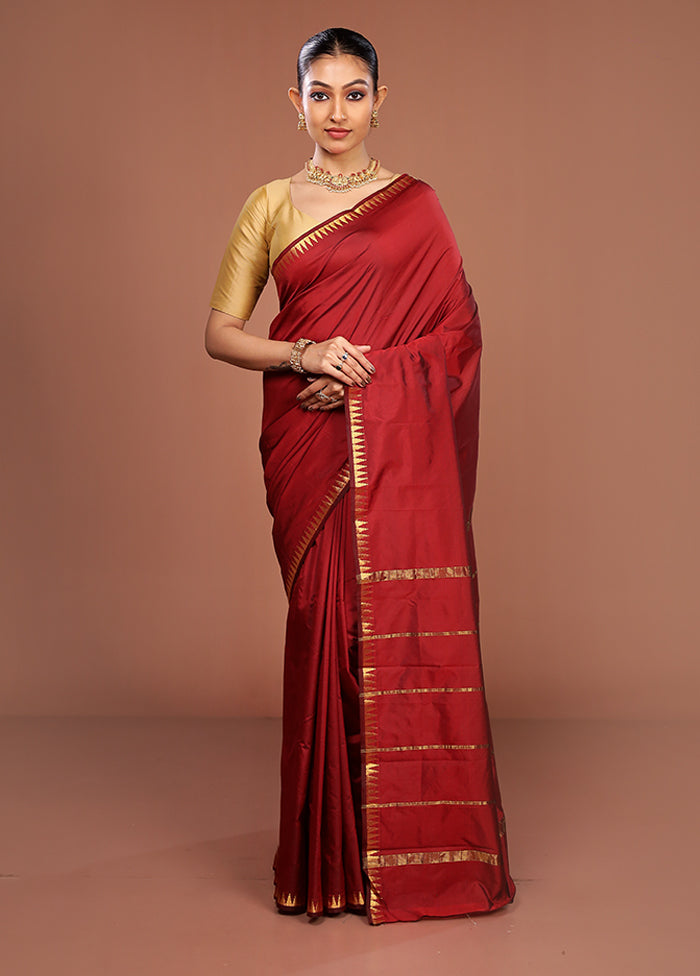 Maroon Kanjivaram Silk Saree With Blouse Piece