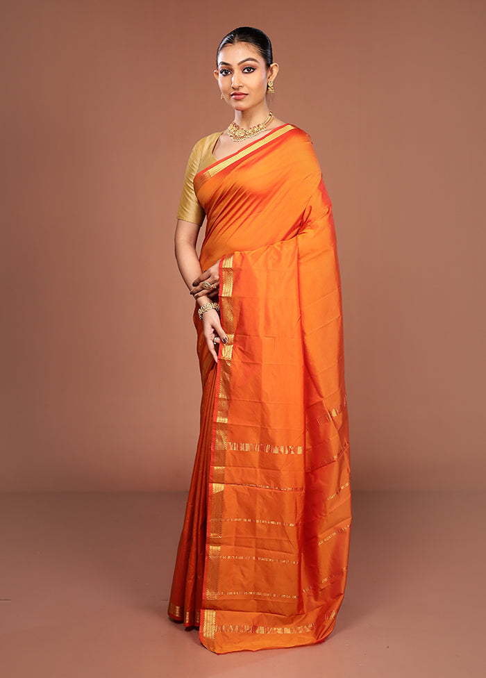 Orange Kanjivaram Silk Saree With Blouse Piece