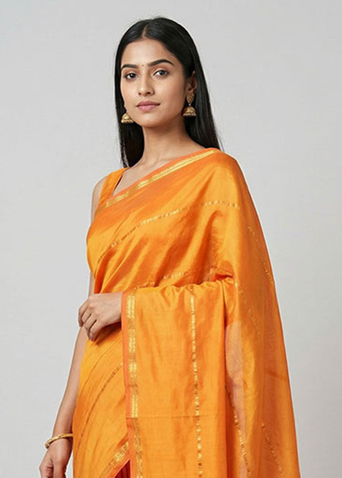 Yellow Kanjivaram Silk Saree With Blouse Piece