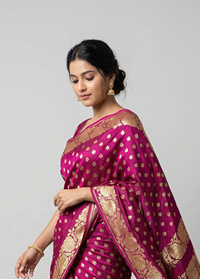 Purple Banarasi Silk Saree With Blouse Piece