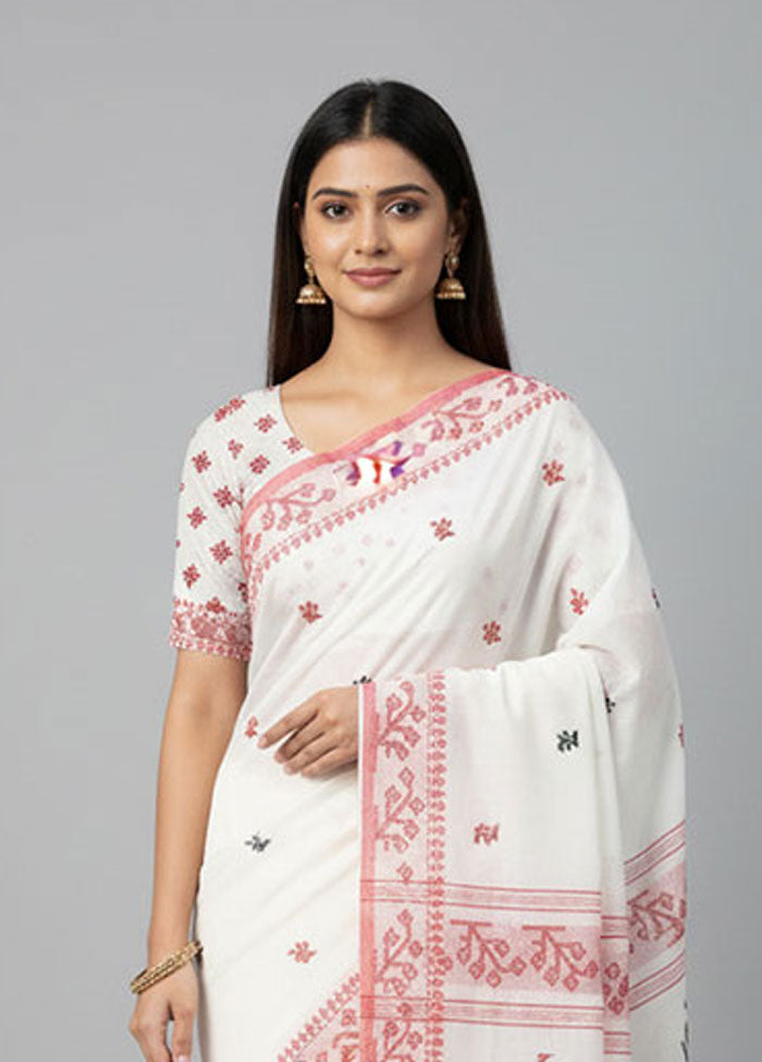 White Matka Silk Saree With Blouse Piece