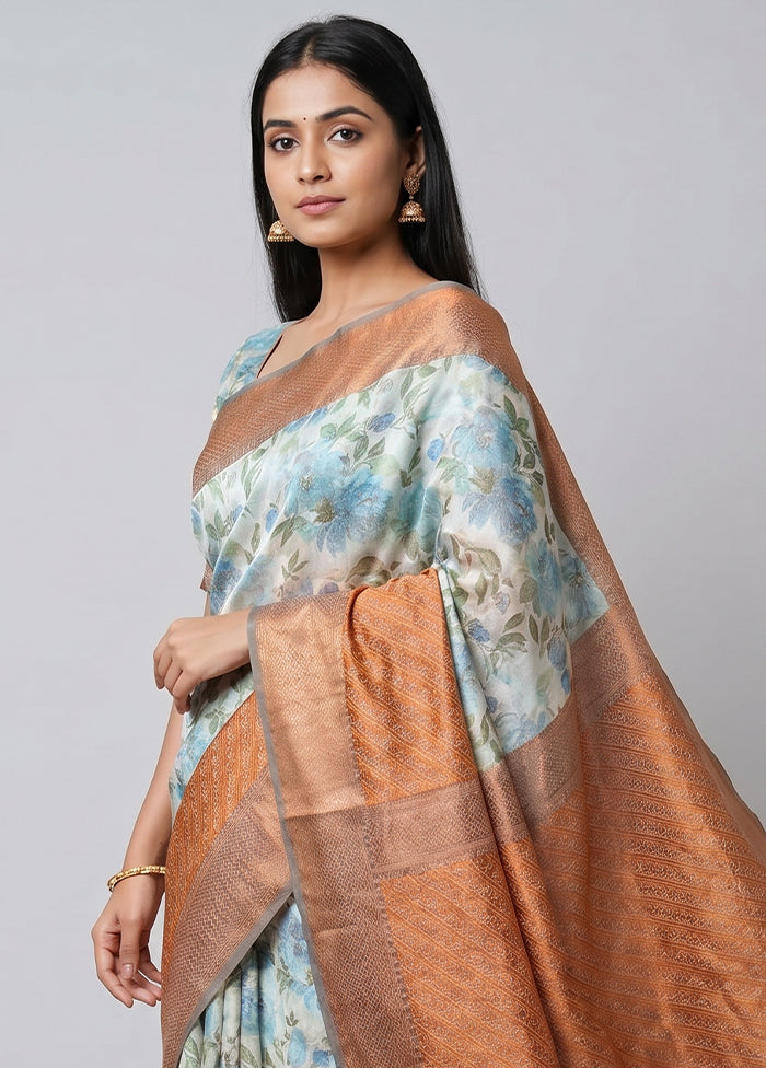 Cream Tissue Silk Saree With Blouse Piece