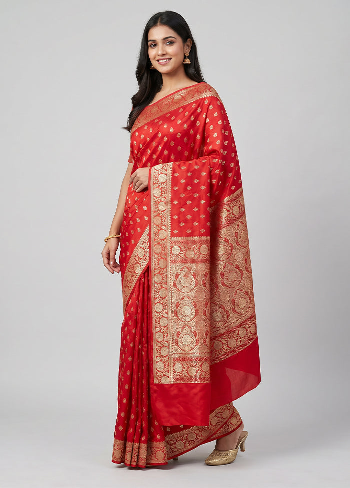 Red Banarasi Silk Saree With Blouse Piece