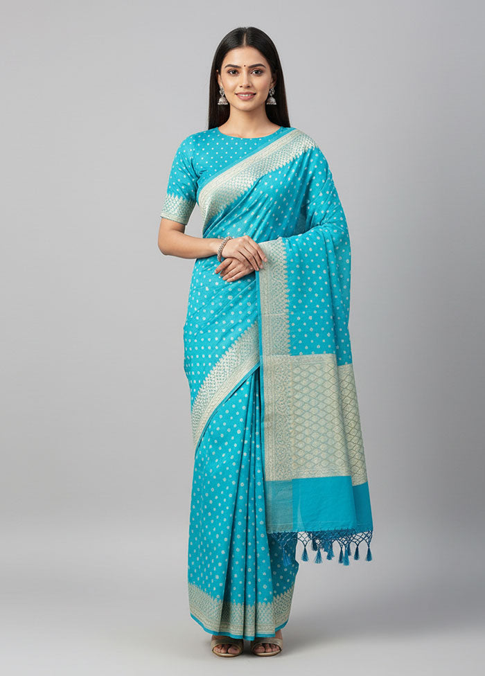 Blue Kora Silk Saree With Blouse Piece