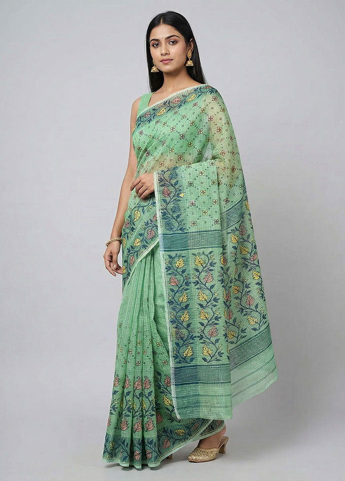 Green Jamdani Cotton Saree Without Blouse Piece