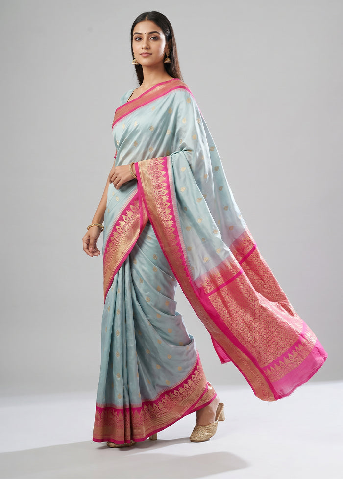 Grey Gadwal Silk Saree Without Blouse Piece