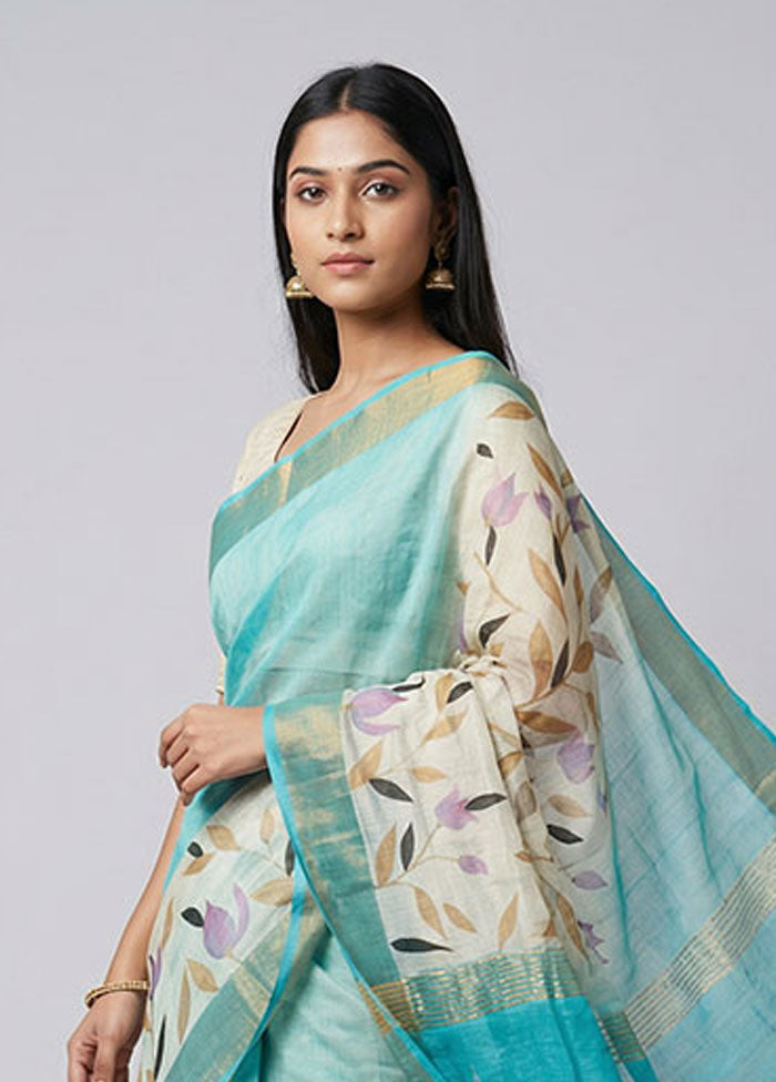 Blue Chanderi Silk Saree With Blouse Piece