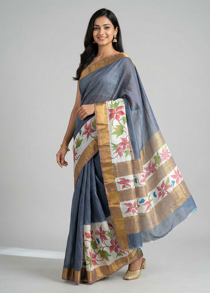 Green Chanderi Silk Saree With Blouse Piece