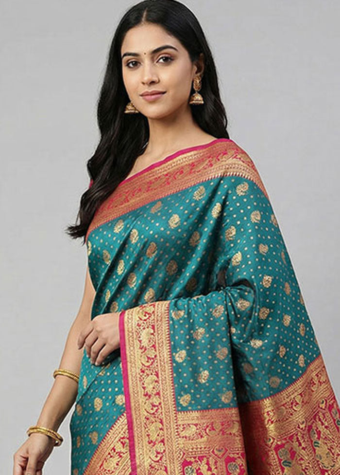 Blue Baluchari Silk Saree With Blouse Piece