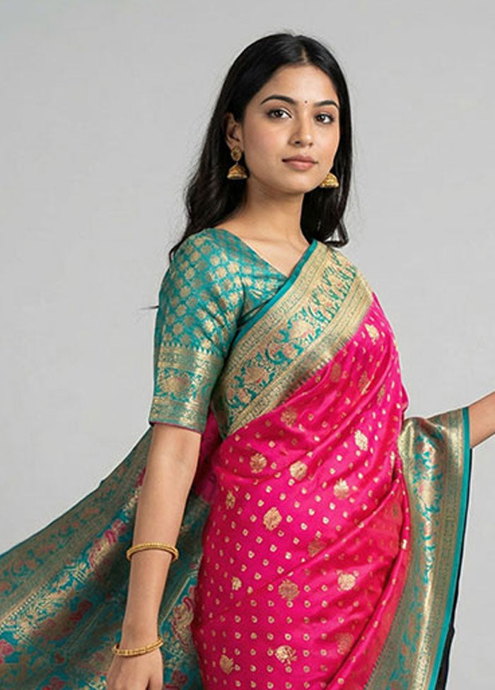 Pink Dupion Silk Saree With Blouse Piece