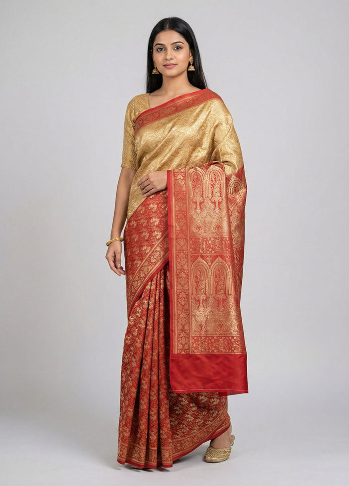 Cream Handloom Jamewar Pure Silk Saree With Blouse Piece
