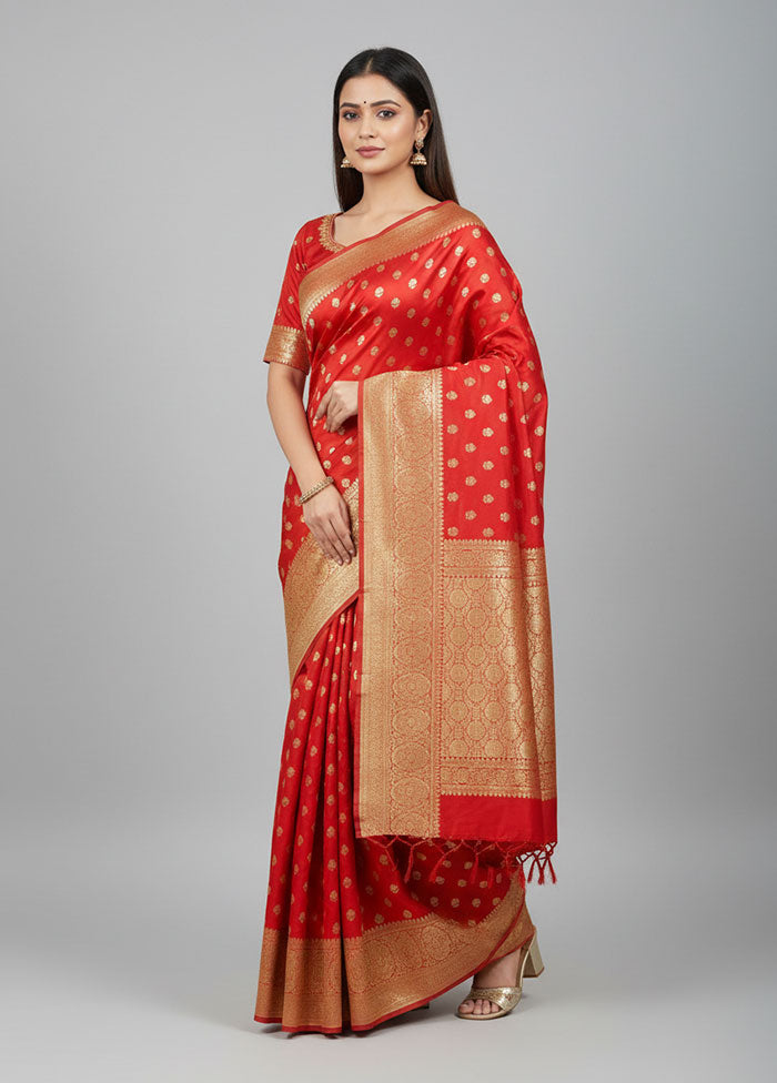 Red Banarasi Silk Saree With Blouse Piece