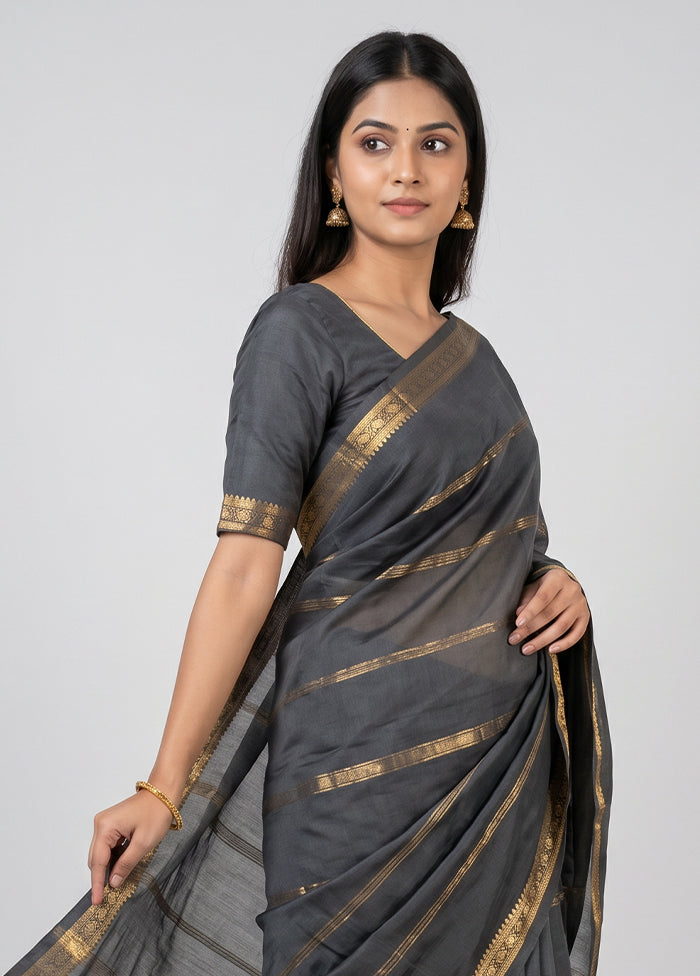 Black Kanjivaram Silk Saree With Blouse Piece