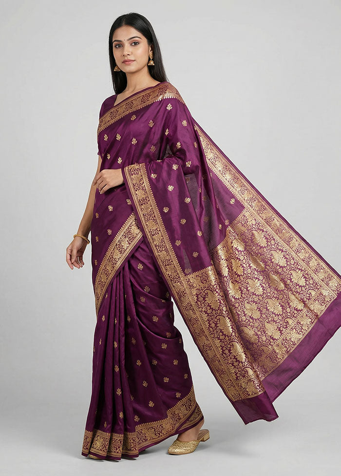 Purple Banarasi Silk Saree With Blouse Piece