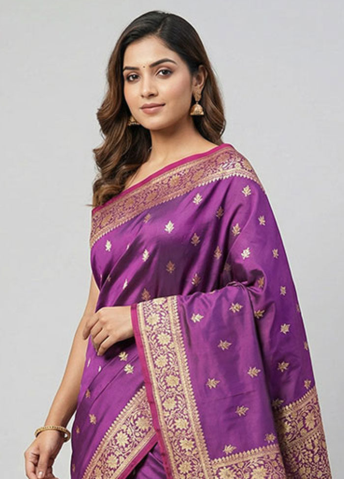 Purple Banarasi Silk Saree With Blouse Piece
