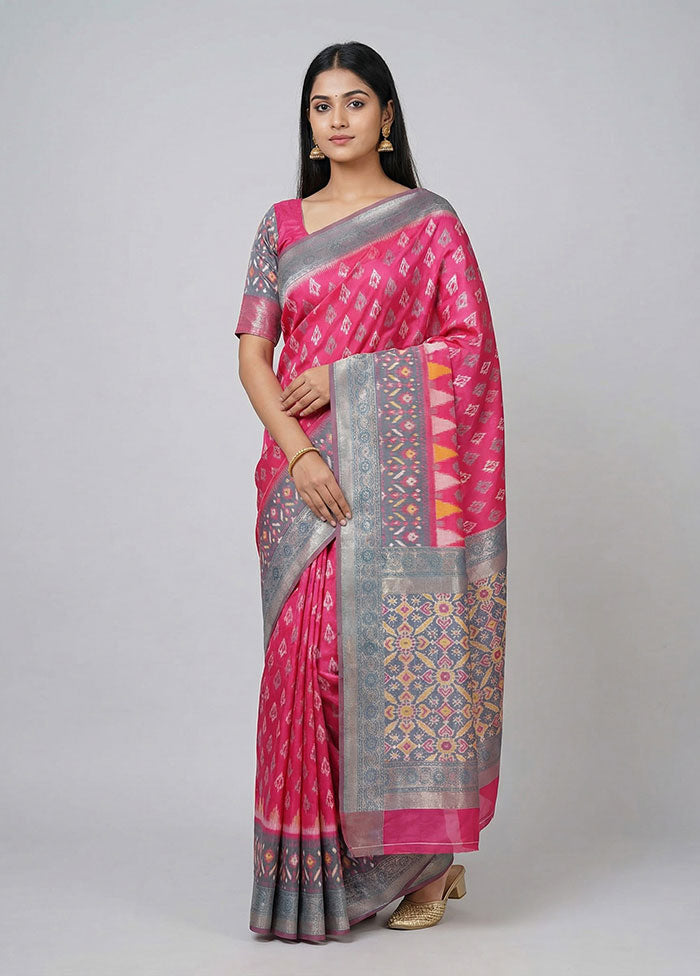 Pink Dupion Silk Saree With Blouse Piece