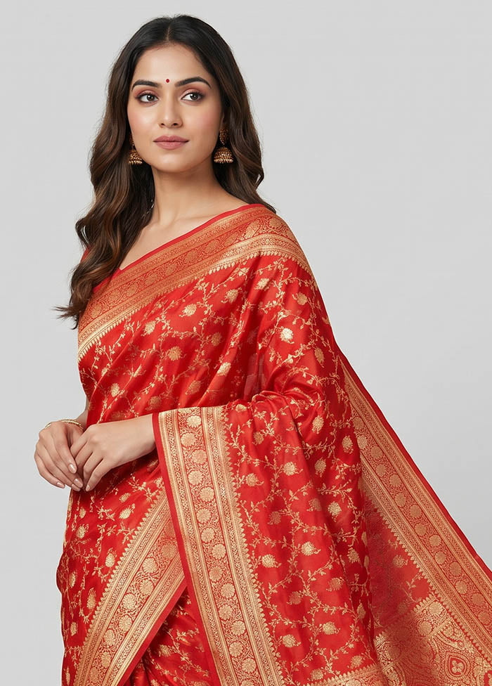 Red Banarasi Silk Saree With Blouse Piece
