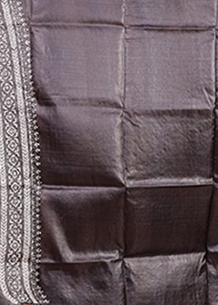 Brown Handloom Kantha Stitch Pure Silk Saree With Blouse Piece