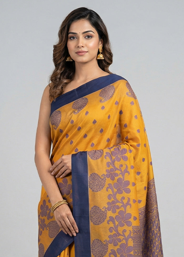 Orange Cotton Saree With Blouse Piece
