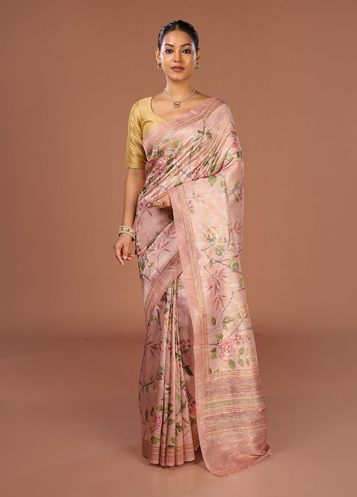 Pink Tissue Silk Saree With Blouse Piece
