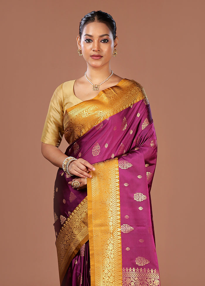 Purple Kanjivaram Silk Saree With Blouse Piece