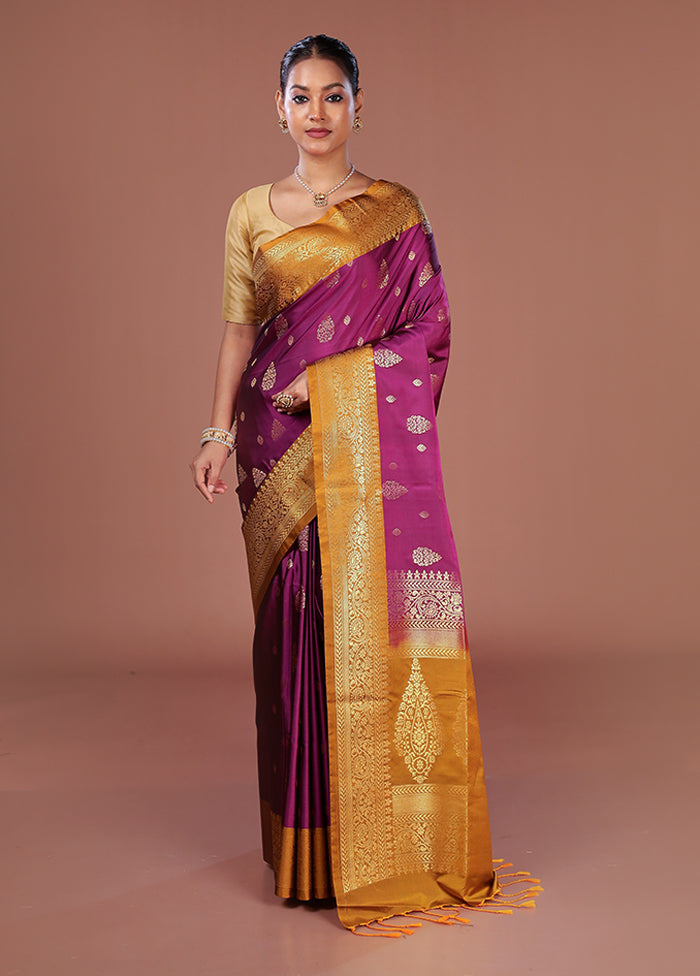 Purple Kanjivaram Silk Saree With Blouse Piece